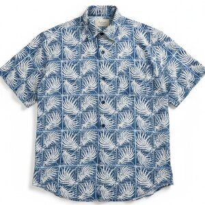 Nat Nast Silk Camp Shirt Blue Hawaiian Palm Print Button Front Men’s L